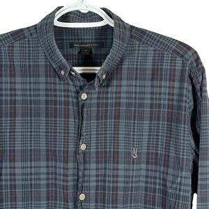 John Varvatos USA Button Down Shirt Mens M Gray Plaid Long Sleeve read